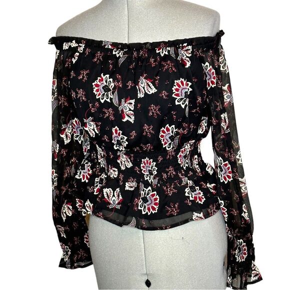 Patrons of peace off the shoulder top floral print black size large - Picture 2 of 7